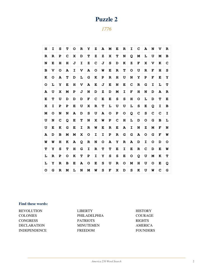 America 250 Word Search selected interior preview 4