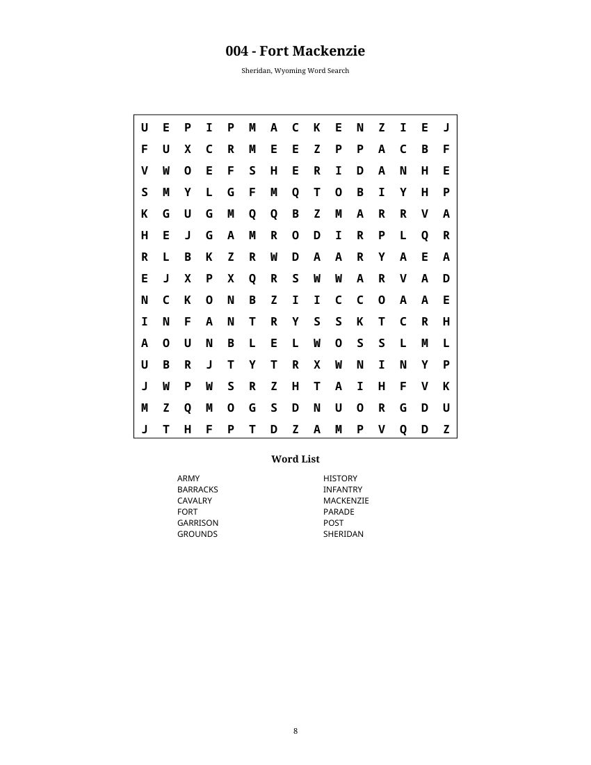 Sheridan, Wyoming Word Search selected interior preview 4